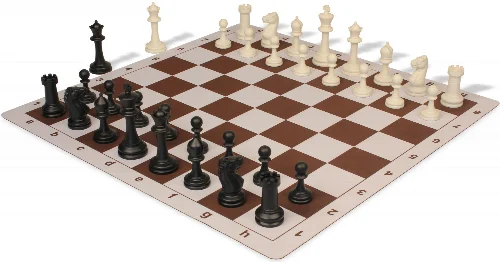 Master Series Plastic Chess Set Black & Ivory Pieces with Lightweight Floppy Board - Brown - Image 1