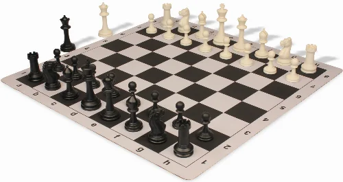 Master Series Plastic Chess Set Black & Ivory Pieces with Lightweight Floppy Board - Black - Image 1