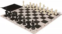 Master Series Classroom Triple Weighted Plastic Chess Set Black & Ivory Pieces with Lightweight Floppy Board & Bag- Black