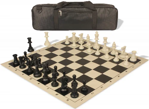 Standard Club Carry-All Triple Weighted Plastic Chess Set Black & Ivory Pieces with Vinyl Rollup Board - Black - Image 1