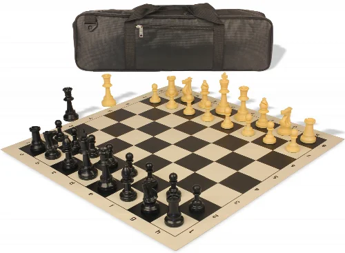 Standard Club Carry-All Triple Weighted Plastic Chess Set Black & Camel Pieces with Vinyl Rollup Board - Black - Image 1