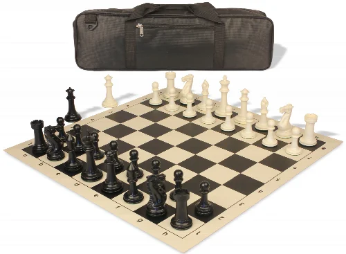 Executive Carry-All Plastic Chess Set Black & Ivory Pieces with Vinyl Rollup Board & Bag - Black - Image 1
