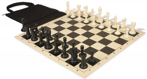 Executive Easy-Carry Plastic Chess Set Black & Ivory Pieces with Vinyl Rollup Board - Black - Image 1