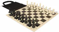 Executive Easy-Carry Plastic Chess Set Black & Ivory Pieces with Vinyl Rollup Board - Black