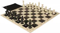 Standard Club Classroom Triple Weighted Plastic Chess Set Black & Ivory Pieces with Vinyl Roll-up Board - Black