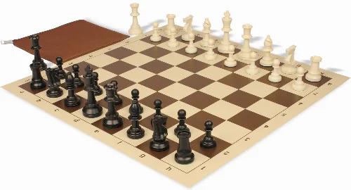 Standard Club Classroom Triple Weighted Plastic Chess Set Black & Ivory Pieces with Vinyl Roll-up Board - Brown - Image 1