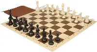 Standard Club Classroom Triple Weighted Plastic Chess Set Black & Ivory Pieces with Vinyl Roll-up Board - Brown