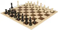 Standard Club Triple Weighted Plastic Chess Set Black & Ivory Pieces with Vinyl Rollup Board - Brown