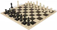 Standard Club Triple Weighted Plastic Chess Set Black & Ivory Pieces with Vinyl Rollup Board - Black