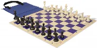 Standard Club Easy-Carry Triple Weighted Plastic Chess Set Black & Ivory Pieces with Vinyl Rollup Board - Blue