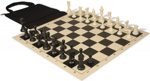 Standard Club Easy-Carry Triple Weighted Plastic Chess Set Black & Ivory Pieces with Vinyl Rollup Board - Black - Image 1