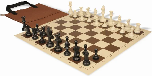 Standard Club Easy-Carry Triple Weighted Plastic Chess Set Black & Ivory Pieces with Vinyl Rollup Board - Brown - Image 1