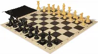 Standard Club Classroom Triple Weighted Plastic Chess Set Black & Camel Pieces with Vinyl Rollup Board - Black