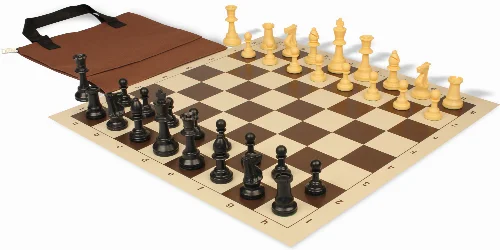 Standard Club Easy-Carry Triple Weighted Plastic Chess Set Black & Camel Pieces with Vinyl Rollup Board - Brown - Image 1