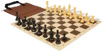 Standard Club Easy-Carry Triple Weighted Plastic Chess Set Black & Camel Pieces with Vinyl Rollup Board - Brown