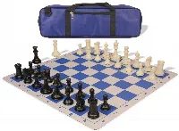 Conqueror Carry-All Plastic Chess Set Black & Ivory Pieces with Lightweight Floppy Board - Royal Blue