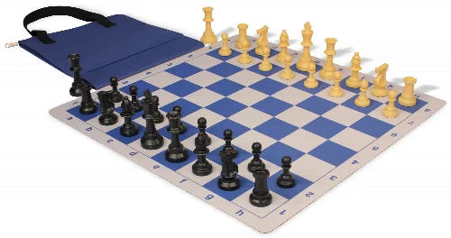 Weighted Standard Club Easy-Carry Plastic Chess Set Black & Camel Pieces with Lightweight Floppy Board - Royal Blue - Image 1