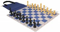Weighted Standard Club Easy-Carry Plastic Chess Set Black & Camel Pieces with Lightweight Floppy Board - Royal Blue