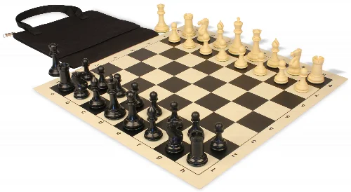 Conqueror Easy-Carry Plastic Chess Set Black & Camel Pieces with Vinyl Rollup Board - Black - Image 1