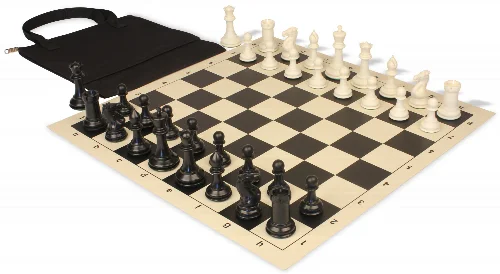 Conqueror Easy-Carry Plastic Chess Set Black & Ivory Pieces with Vinyl Rollup Board - Black - Image 1