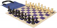 Conqueror Easy-Carry Plastic Chess Set Black & Camel Pieces with Vinyl Rollup Board - Blue