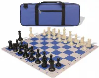 Conqueror Deluxe Carry-All Plastic Chess Set Black & Ivory Pieces with Lightweight Floppy Board - Royal Blue