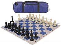 Executive Carry-All Plastic Chess Set Black & Ivory Pieces with Lightweight Floppy Board - Royal Blue