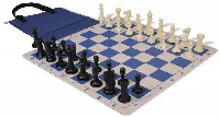Executive Easy-Cary Plastic Chess Set Black & Ivory Pieces with Lightweight Floppy Board & Bag - Royal Blue