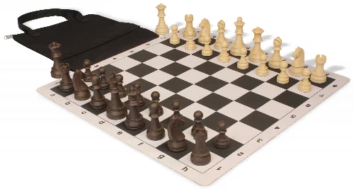 German Knight Easy-Carry Plastic Chess Set Wood Grain Pieces with Lightweight Floppy Board - Black - Image 1