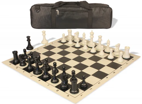 Conqueror Carry-All Plastic Chess Set Black & Ivory Pieces with Vinyl Rollup Board - Black - Image 1