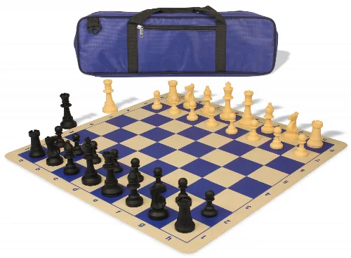 Standard Club Carry-All Silicone Chess Set Black & Camel Pieces with Silicone Board - Blue - Image 1
