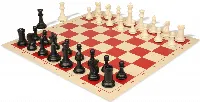 Conqueror Plastic Chess Set Black & Ivory Pieces with Rollup Board - Red