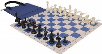 Master Series Easy-Carry Plastic Chess Set Black & Ivory Pieces with Lightweight Floppy Board & Bag - Blue