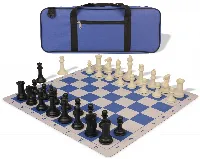 Professional Deluxe Carry-All Plastic Chess Set Black & Ivory Pieces with Lightweight Floppy Board - Blue