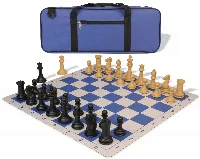 Professional Deluxe Carry-All Plastic Chess Set Black & Camel Pieces with Lightweight Floppy Board - Blue