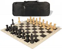 Professional Deluxe Carry-All Plastic Chess Set Black & Camel Pieces with Vinyl Roll-up Board & Bag - Black