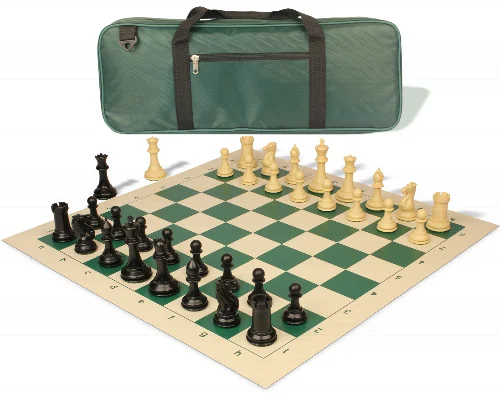 Conqueror Deluxe Carry-All Plastic Chess Set Black & Camel Pieces with Rollup Board - Green - Image 1