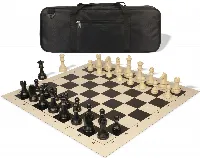 German Knight Deluxe Carry-All Plastic Chess Set Black & Aged Ivory Pieces with Roll-up Vinyl Board & Bag - Black