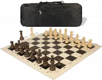 German Knight Deluxe Carry-All Plastic Chess Set Wood Grain Pieces with Vinyl Roll-up Board & Bag - Black