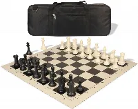 Professional Deluxe Carry-All Plastic Chess Set Black & Ivory Pieces with Vinyl Roll-up Board & Bag - Black