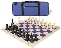 Professional Deluxe Carry-All Plastic Chess Set Black & Ivory Pieces with Vinyl Roll-up Board & Bag - Blue