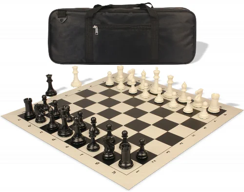 Conqueror Deluxe Carry-All Plastic Chess Set Black & Ivory Pieces with Rollup Board - Black - Image 1