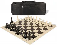 Conqueror Deluxe Carry-All Plastic Chess Set Black & Ivory Pieces with Rollup Board - Black