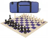 Conqueror Deluxe Carry-All Plastic Chess Set Black & Ivory Pieces with Rollup Board - Blue