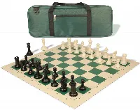 Conqueror Deluxe Carry-All Plastic Chess Set Black & Ivory Pieces with Rollup Board - Green