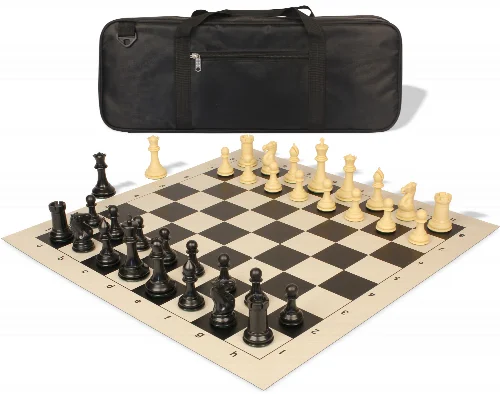 Conqueror Deluxe Carry-All Plastic Chess Set Black & Camel Pieces with Rollup Board - Black - Image 1