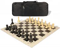 Conqueror Deluxe Carry-All Plastic Chess Set Black & Camel Pieces with Rollup Board - Black