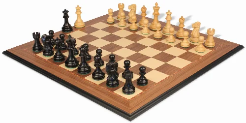 Deluxe Old Club Staunton Chess Set Ebony & Boxwood Pieces with Walnut & Maple Molded Edge Board - 3.75" King - Image 1