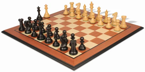 New Exclusive Staunton Chess Set Ebonized & Boxwood Pieces with Mahogany & Maple Molded Edge Board - 4" King - Image 1