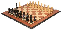 Deluxe Old Club Staunton Chess Set Ebonized & Boxwood Pieces with Mahogany & Maple Molded Edge Board - 3.75" King